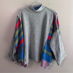 Free People We The Free Susie Grey Multi Striped Oversized Sweater Womens XS
